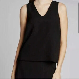 NWT Ganni Women's Tie Back V-Neck Tank Top Heavy Crepe Black Top (34)